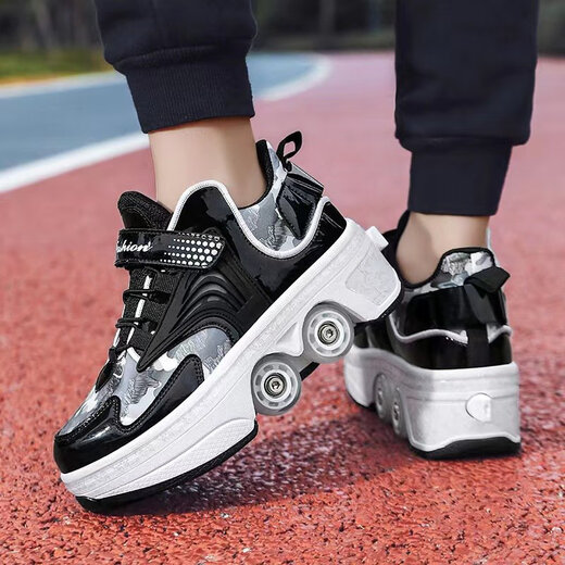 Deformierte Schuhe Akademie Sturm Walkingschuhe Neue Kinder Skates Doppel -Rollschuhe Wheelschuhe Pullerschuhe 9906 Schwarz Standard Sneaker Größe 39