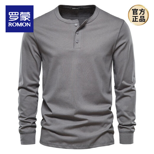 ROMON American retro heavyweight long-sleeved T-shirt pure cotton Henley shirt men's fitness tough guy army green versatile bottoming shirt Royal Blue L