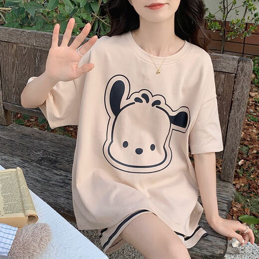 Mu fengqing sommer pyjamas Frauen Kurzärärmelte Shorts Anzug Cartoon Dünne Fett MM Plus Größe LOSS DER PAJAMAS OUTS 694 Kapibala + 693 Black Smiley Face M [Vorgeschlagene 80-98 Jin [Jin gleich 0,5 kg]]]