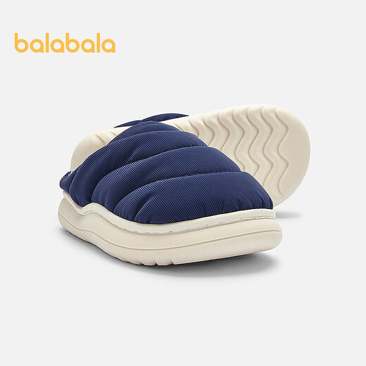Balabala children's cotton slippers with half heel for boys and girls anti-slip indoor autumn and winter cotton shoes with velvet to keep warm Chinese blue 80501 35 (foot length 21.8-22.2/inner length 23)