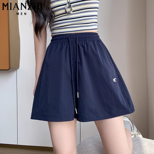 棉致美式刺绣工装休闲阔腿短裤女夏季冰丝薄款2025新款小个子五分裤 F801蓝色【高品质18.5】 L 111-125斤