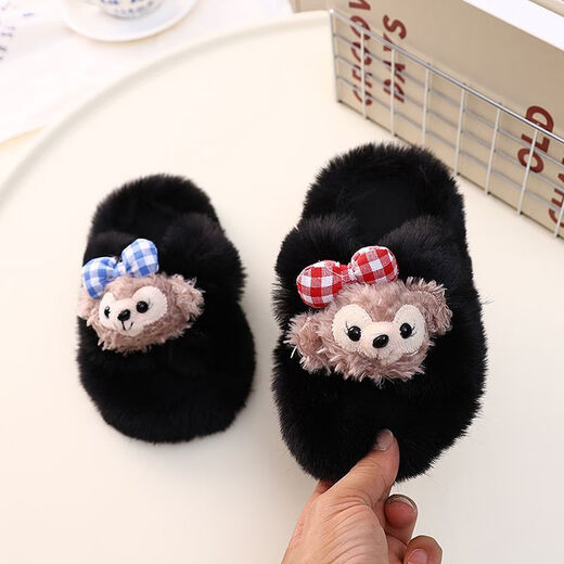 2024 New Princess Style Cute Shirley Rose Children's Furry Slippers Home Thick-Soled Anti-Slip Warm Baby Cotton Shoes Pink Cute Little Shirley Rose 30-31 (Inner Length 19.5cm)