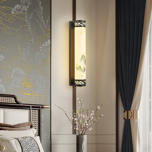 Hongying new Chinese style living room wall lamp Chinese style Zen villa hotel study bedroom bedside lamp three-color dimming aisle lamp 1049 model D10H60CM three-color dimming 60W