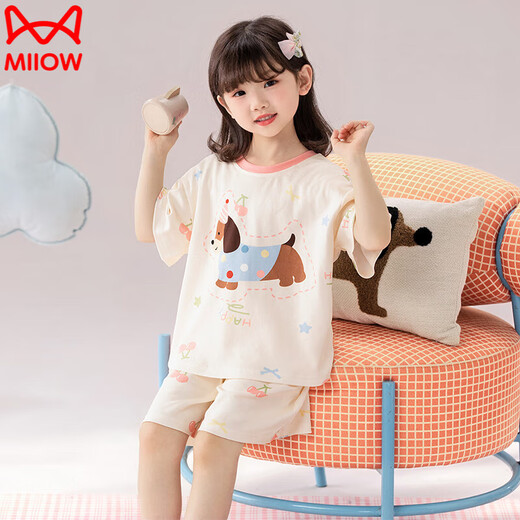 Catman (Miiow) Pure Cotton Girls Pyjamas Sommer Dünner Kinder kleiner Milchdrache Kurzärärmig mittelgroße Kindermädchen New Home Clothing Set NT-833 S Höhe 143-153 cm (65-80jin [Jin gleich 0,5 kg]))