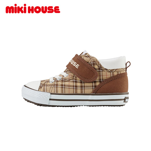 MIKIHOUSE Japanese-made baby toddler shoes for boys and girls, British college style pattern baby shoes, fashionable, soft and comfortable, beige color for older children 17 (suitable for feet 16.5cm long)