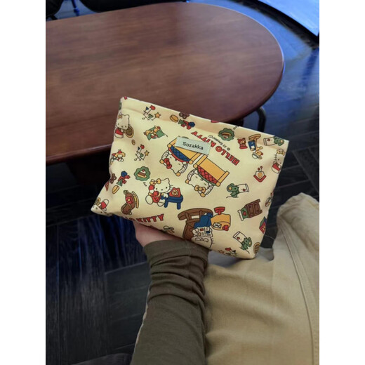 Yunluo Spring and Summer Light Luxury Cute Girl's Beautiful Hello Kitty Print Cosmetic Bag Travel Storage Niche Exquisite Clutch Bag Beautiful Cat Cosmetic Bag 666