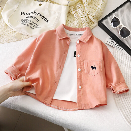 Children's long-sleeved shirt new spring style boys' shirt cotton lapel top children's cardigan jacket children's clothing f20 PL14 Happy Rabbit shirt 120 cm