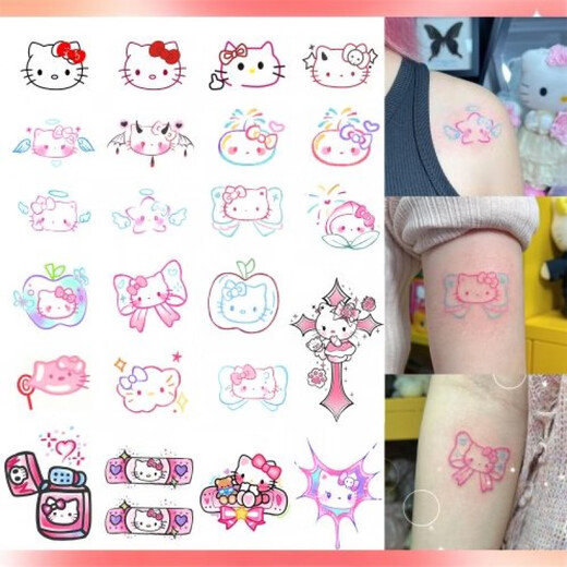 HelloKitty纹身套餐贴纸 彩色防水防汗持久仿真 小清新甜酷花臂 W691云朵猫-5张