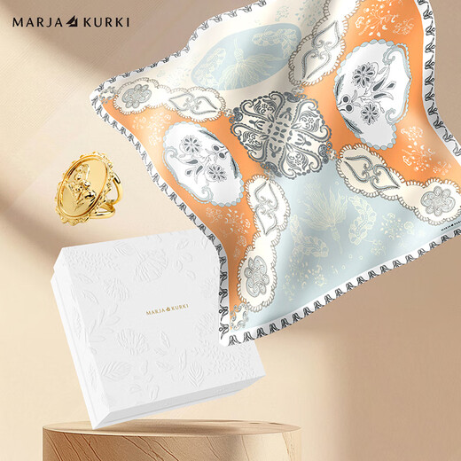 Maria Gucci (MARJA KURKI) Silk Scarf Women's Square Scarf for Lover Small and Medium Silk Square Scarf Mulberry Silk Gift Box for Mom Qingmeng Galaxy Orange Silk Scarf Button Set Box