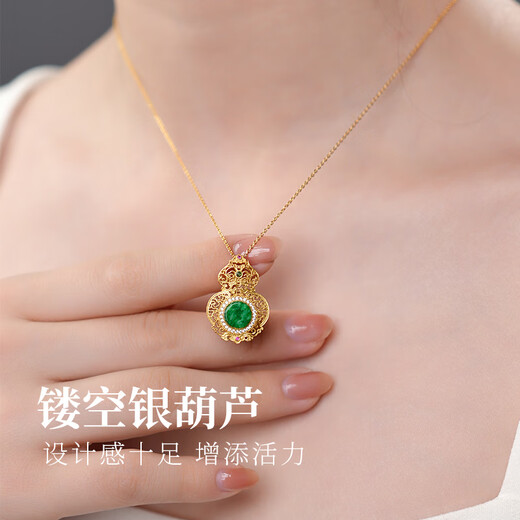 Dara jade pendant for women, 925 sterling silver gourd necklace, birthday gift for elders, practical gift for girlfriend and mother