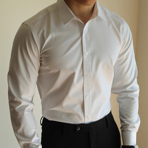 LOMBT no-iron long-sleeved shirt autumn men's all-match fashion slim top business casual shirt LW18 white 41