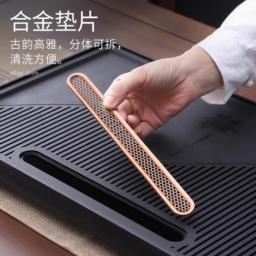 2025 New Complete Black Pottery Kung Fu Tea Set Solid Wood Tea Tray Household Tea Maker Tea Cup Chinese Valentine's Day Gift Black Pottery Mountain Mirror Tea Set Tea Tray 51*31