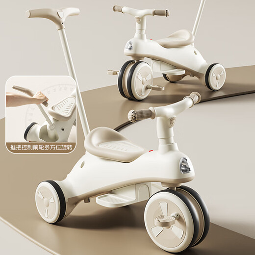 Beiq children's tricycle stroller 1-3 years old baby walking artifact stroller baby bicycle child lightweight stroller top with brown | brake + light music + push rod + roof push and ride dual-purpose first birthday gift