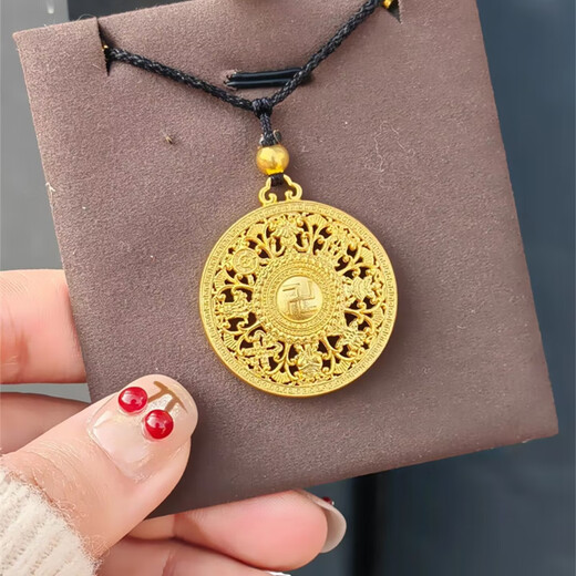 OIDSG Old Phoenix 999 ancient method inheritance gold-plated silver eight-treasure compass pendant with blessing word hollow transfer bead necklace clavicle chain classic eight-treasure plate number 4.2cm gold-filled within 0.2g