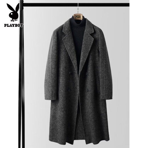 Playboy Autumn and Winter double-sided wool coat men's medium-length youth slim non-wool woolen double-breasted windbreaker over-the-knee coat, mixed gray L 130-155Jin Jin equals 0.5kg. Card code is shot to small