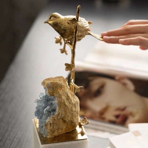 Rinoart Crystal Brass <Little Fairy> Feng Shui Sculpture Natural Marble Entrance Study Desktop Decoration <Little Fairy>