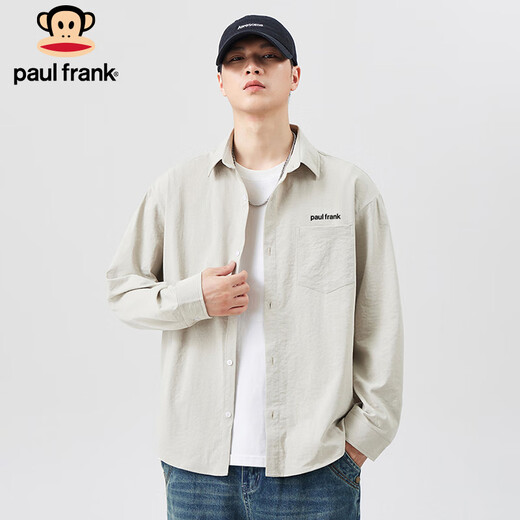 Big Mouth Monkey (paul frank) long-sleeved shirt men's spring and autumn casual shirt men's trendy brand jacket men's versatile clothes beige XL