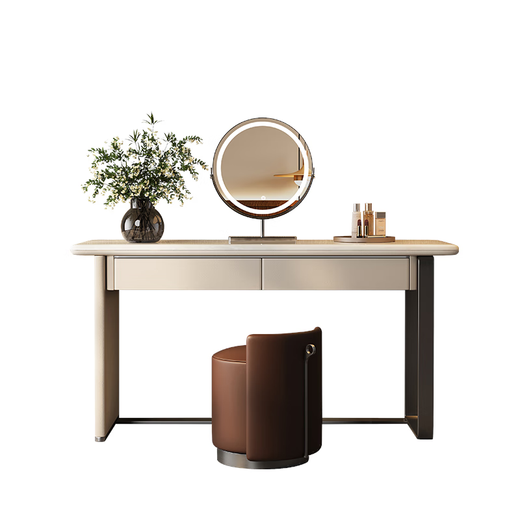 Jiajiahuan 2025 new Italian minimalist master bedroom dressing table with mirror marble bedroom high-end light luxury dressing table 0.8 meter dressing table + stool + mirror / Kari ice jade / gray titanium