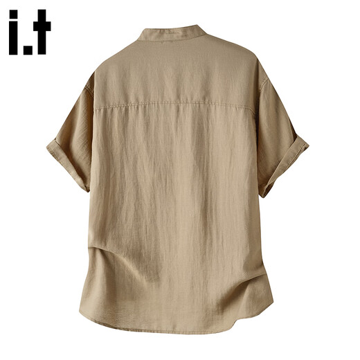 CHOCOOLATE it linen short-sleeved top men's summer thin breathable solid color casual t-shirt henley shirt khaki M recommended 105-120Jin Jin equals 0.5 kg