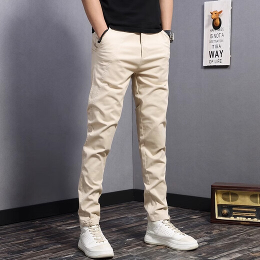 Romon Summer Caki Pantalones casuales de patas rectas para hombres Slim 2025 Nuevos pantalones para hombres de alta gama Color sólido Simple primavera y otoño Pantalones largos 866 Khaki [primavera y verano] 30 [Adecuado para el peso 120-129Jin [Jin equivale a 0.5 kg]]