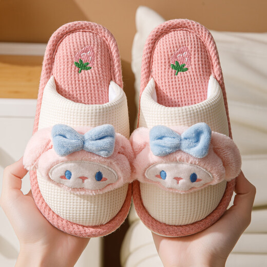 Robot Pig 2025 New Children's Cotton and Linen Slippers for Girls and Baby Cute Autumn and Winter Large Children's Home Little Girls Cloth Slippers Beige Size 26-27 Inner Length of Shoe 17cm
