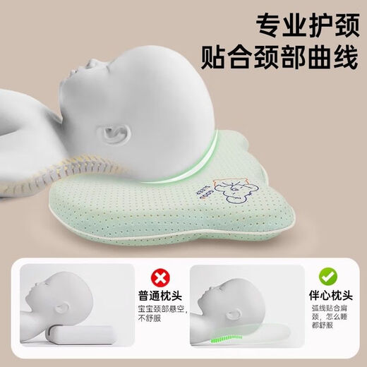 DEATKN German baby pillow for summer newborns 0-6-12 months, anti-startle tilted head, straight-head type lying sleeping artifact, recommended by nanny, emerald green, bear silicone pillow/7A antibacterial, default 28x24x3cm, 0-3 years old, maternal and infant category A