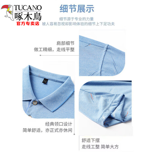 啄木鸟（TUCANO）中年男士翻领短袖t恤爸爸装夏季薄款polo衫中老年冰丝半袖男老人 冰丝-9923 蓝色 真口袋 M 48/165