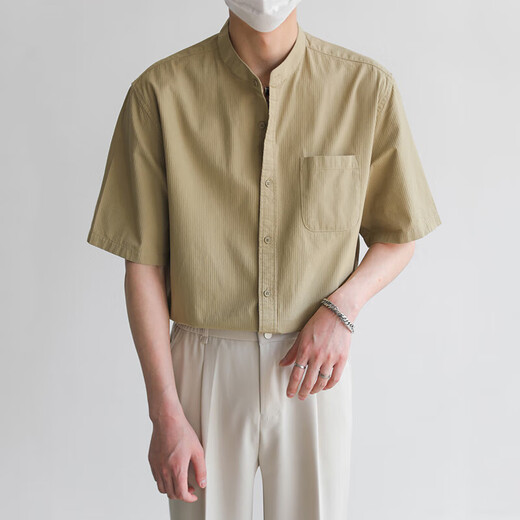 Scarecrow (MEXICAN) summer ice silk cool feeling cotton and linen light luxury style Henry collar short shirt trendy men's dark pattern white XL (130-150Jin Jin equals 0.5 kg)