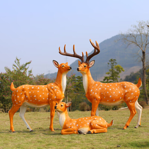 Fuyayi simulated sika deer sculpture ornaments outdoor garden courtyard lawn landscape sketch fiberglass elk animal model No. 3 deer pair