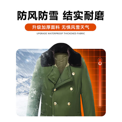 Suling Cotton Coat Men's Old Fashioned Military Coat Winter Thickened and Long Security Coat Yellow Coldproof Clothes Northeastern Cotton Jacket Cotton Clothes Polyester Card Military Coat - Non-detachable liner Economical One Size