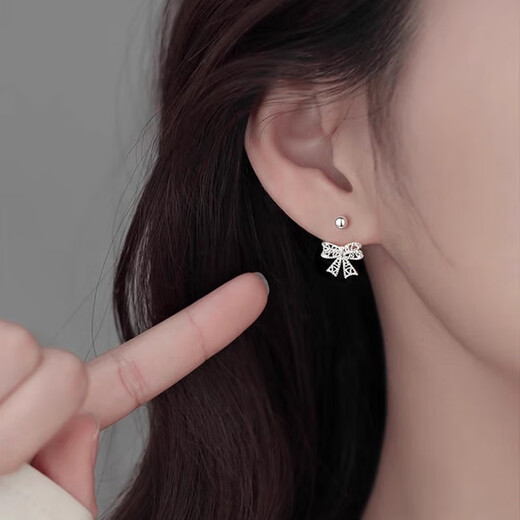 沄汧999 sterling silver needle earrings earrings for women 2025 new birthday gift girls niche earrings jewelry accessories hollow bow hook earrings pair