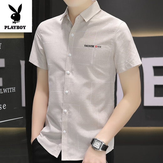 
Playboy (PLAYBOY) summer short-sleeved shirt for men Korean style casual and versatile simple half-sleeved shirt handsome inch shirt lapel top 844 green M 80-104Jin [Jin equals 0.5 kg]