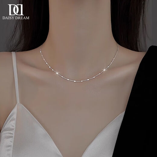 DAISY DREAM999 Pure Silver Necklace Women's 2025 New Hot Style Niche Design Clavicle Chain Simple Plain Chain Temperament Necklace Brand Gift Box 999 Silver Simple Sequin Necklace