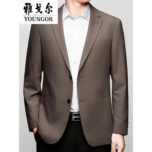 雅戈尔旗舰官方店西服中年男士商务休闲桑蚕丝单西春秋季免烫薄款西装外 6630咖色 S 165 (100-118斤)