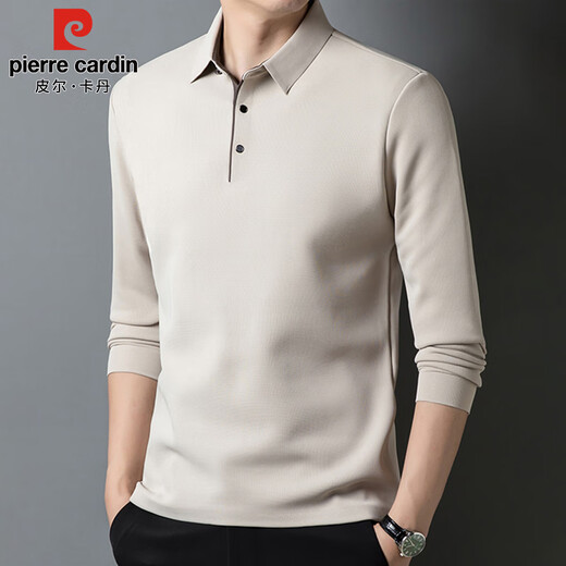 Pierre Cardin long-sleeved T-shirt for young and middle-aged men, business casual lapel solid color polo bottoming shirt for men Mi Xing 2XL