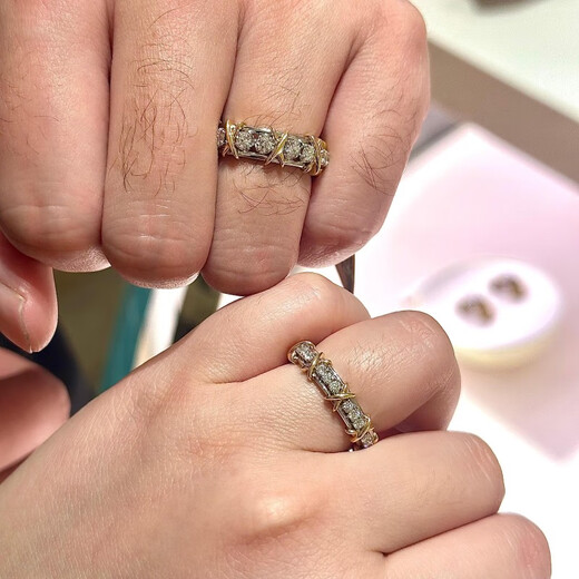 QUAMER 24 stone color-separated cross ring for women, sterling silver, 18k gold and sixteen diamonds, couple's ring feels light, luxurious and fashionable, fine rose gold, US size 5