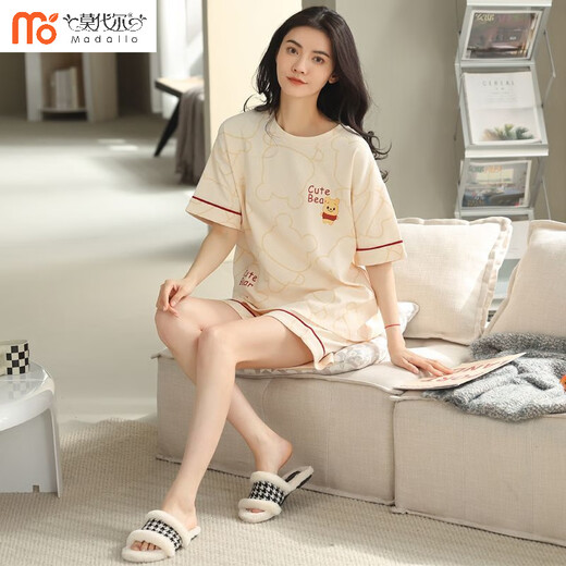 莫代尔女士夏季短袖短裤纯色棉睡衣家居服套装全棉简约休闲可外穿甜美 【9855】高档款纯.棉 M 建议75-95斤
