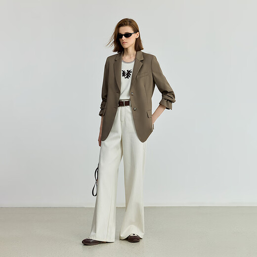 LILY2025 new autumn women's clothing contains sheep wool worsted retro old money style casual commuter blazer suit 706 camel M