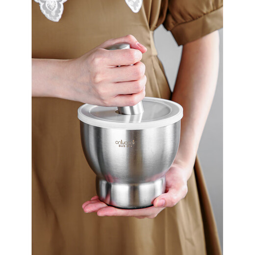 He Jiagong stainless steel garlic mortar household mashing artifact mortar mortar garlic pounder grinder mortar small / 304 stainless steel