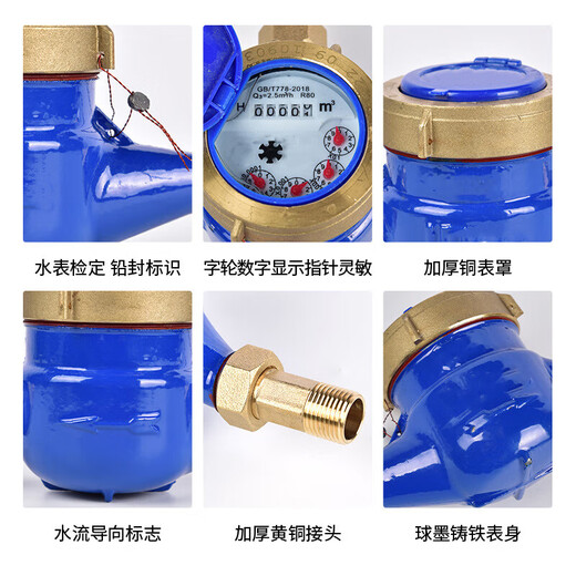 Steel pre-made product digital water meter rotor type tap water meter (Jingcang) horizontal iron set iron connection DN20 (6 points) one price