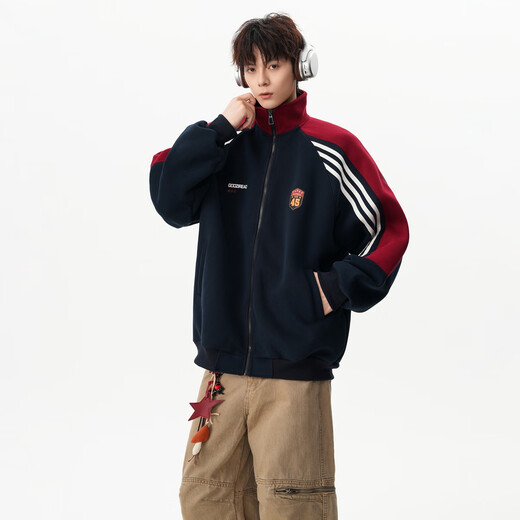 Легенда Западного региона Спортивный кардиган с рукавами реглан Куртка-свитер Мужская осенне-зимняя новая американская контрастная цветная пара Повседневная куртка с воротником-стойкой Белый Серый Обычный