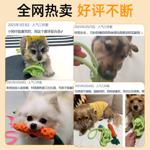 Shepherd dog toy, chew-resistant rope, tug-of-war, teeth-resistant, chew-resistant rope, small dog teddy pull, interactive self-pleasure and boredom relief artifact, hot-selling model (carrot three-piece set)