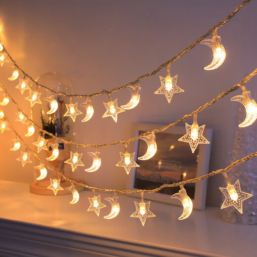 LED ambient light starry sky flashing light string outdoor ambient light room birthday light camping star light stall decorative light tent decorative light scene layout small lantern color star + moon long battery life 1.5 meters 10 light string