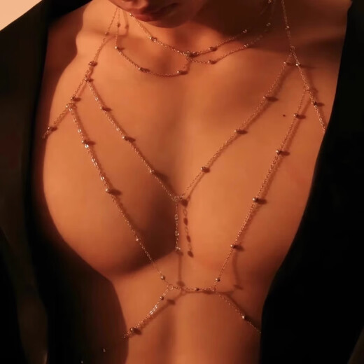 Shixi chest chain men's body chain large size sexy and sexy high-end collar necklace bar decorative chain couple waist chain boys silver chest chain + necklace