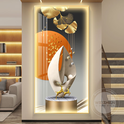 CLCEY鸿运当头轻奢led带灯入户玄关装饰画走廊过道挂画简约现代感 CN-6296-鸿运当头 70*140尊贵黑色边框普通款不带