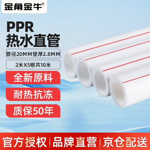 Golden Horn Taurus PPR water pipe hot melt pipe 4 points hot water pipe 20x2.8MM white 10 meters (2 meters / root x 5)