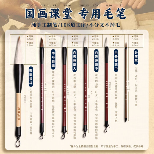 Marley Chinese Painting Pigments Beginner Set Tools Full Set of Primary School Students' Special Ink Painting Materials Meticulous 24-Color Chinese Painting Introductory Brush 11-piece Set 12 Colors 5ml