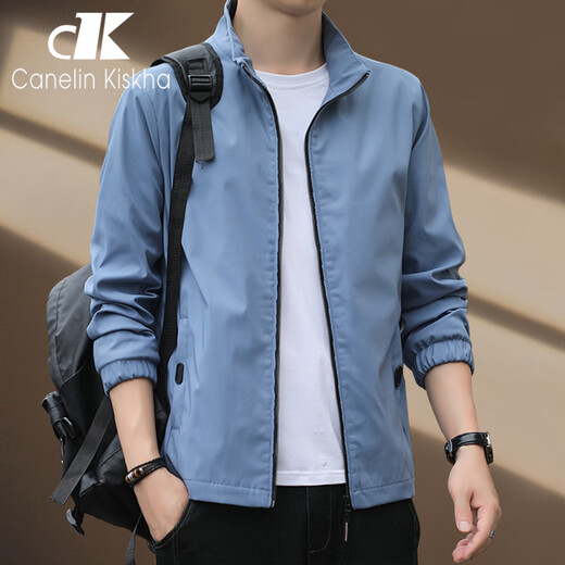 CANELIN KISKHA Jacket Men's Stand Collar Jacket Men's Business Casual High Quality Long Sleeve Clothes Men's Simple Versatile Top Spring Clothing 5571 Black Jacket XL Size