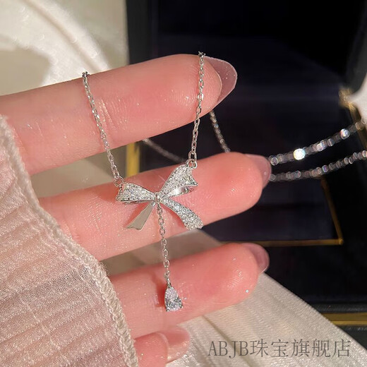 ABJB Old Phoenix 999 Pure Silver Bow Necklace Women's Light Luxury Niche Chinese Valentine's Day Gift for Girlfriend