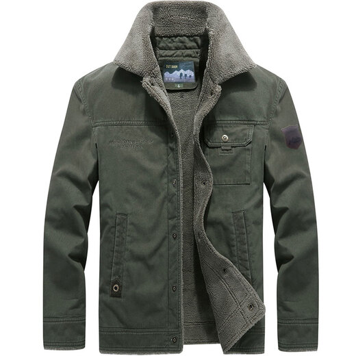 North Wolf Shield Winter Men's Cotton Clothes Plus Velvet Cotton Casual Thick Warm Jackets 3166 Army Green M (Suitable for 110 Jin Jin equals 0.5 kg -125 Jin Jin equals 0.5 kg)